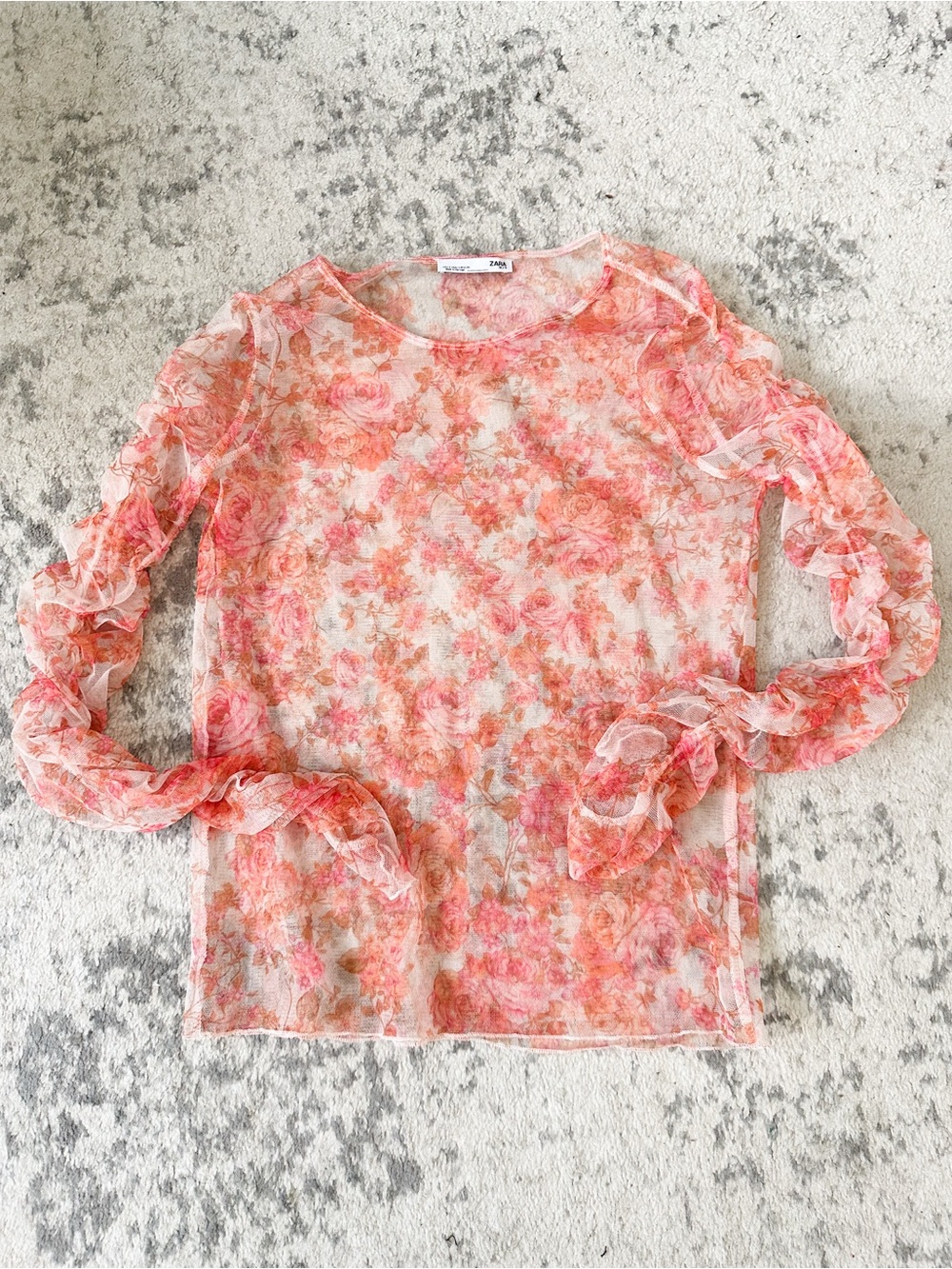 ⭐️3/$30⭐️ (bundle deal) ZARA Sheer Floral Mesh Top - Picture 3 of 8